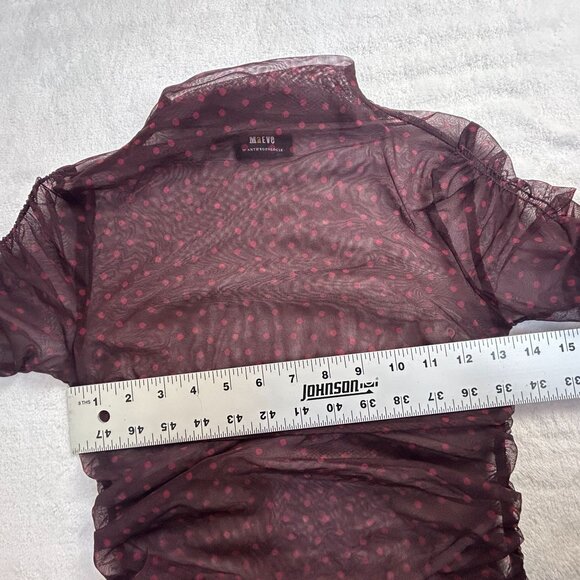 Maeve Anthropologie Womens Chiffon Polka Dot Long Sleeve Sheer Ruched Top Maroon - Picture 5 of 6